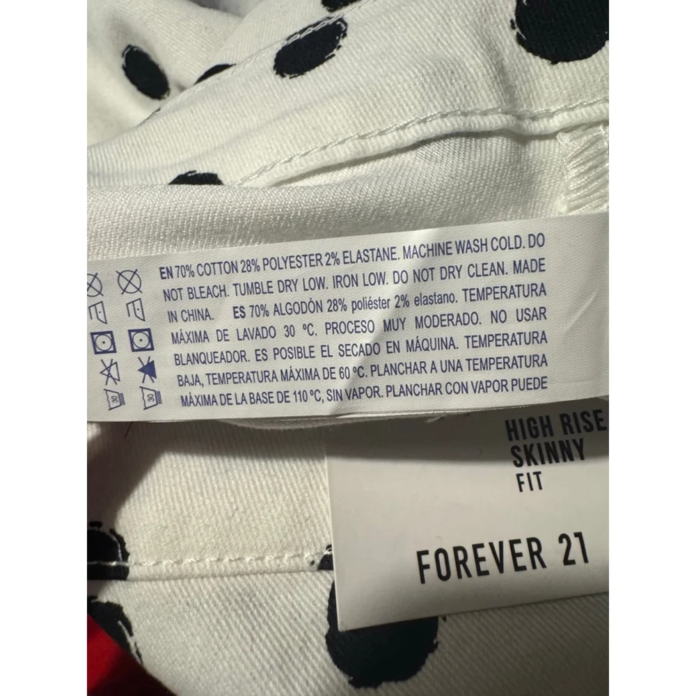 Forever 21 Polka Dot Jeans High Rise Skinny Size 26 Black White Stretch Y2K NWT - Picture 7 of 7